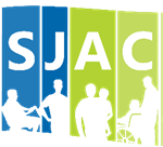 FSJACL logo. Blue and green slanted vertical rectangles, each containing a letter from the acronym and a white silhouette of a person/people experiencing disability.